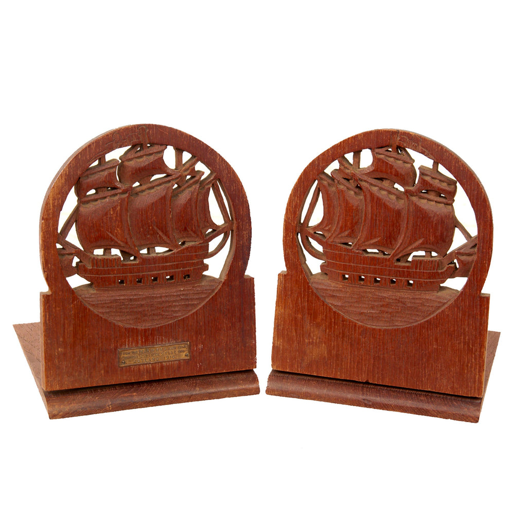 Original British WWI Bookends Made from Teak of Admiral Jellicoe’s Flagship HMS Iron Duke - Fought at 1916 Battle of Jutland Original Items