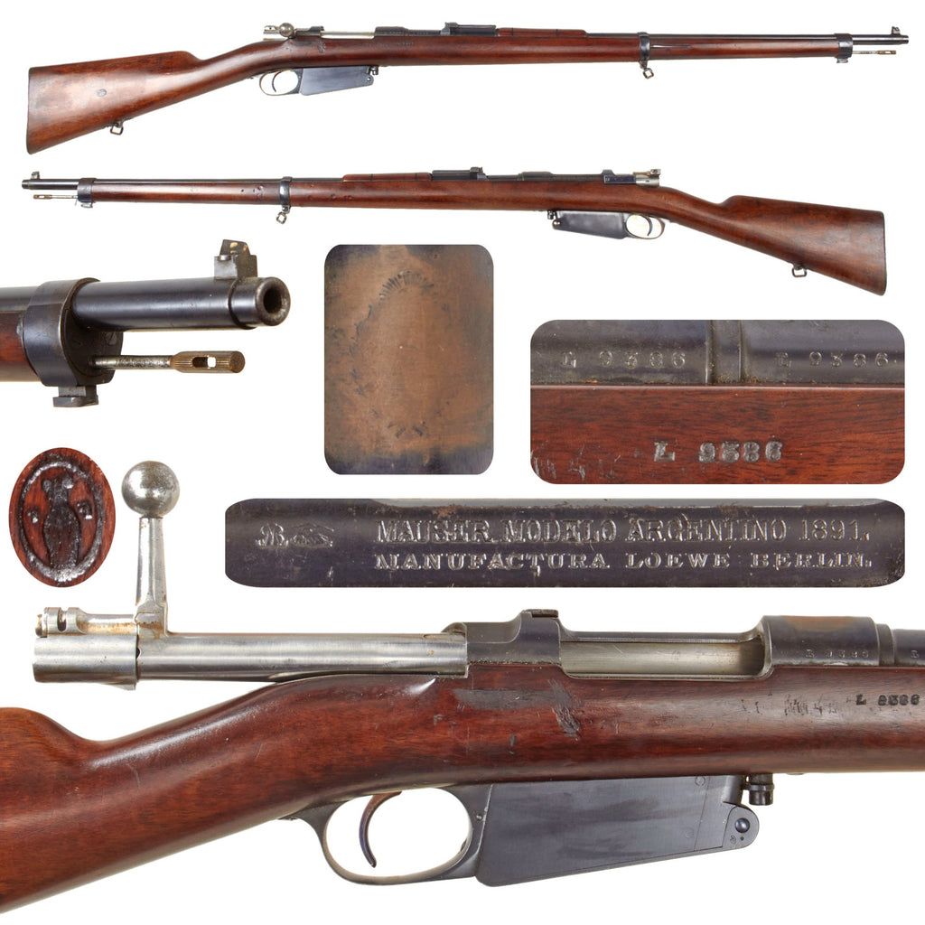 Original German M1891 Argentine Mauser Rifle by Ludwig Loewe Made in 1895 with Figured Butt Stock - Matching Serial L 9386 Original Items