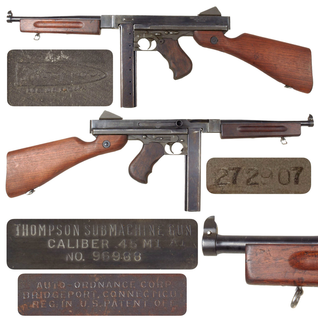 Original U.S. WWII Thompson M1A1 Display Submachine Gun Serial 96988 with Magazine - Original WWII Parts Original Items