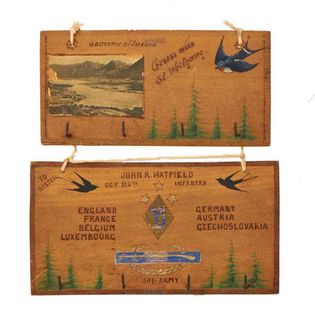 Original U.S. WWII 26th Infantry Division Trench Art Coat Hanger Set - John R. Hatfield, 328th Infantry Regiment Original Items