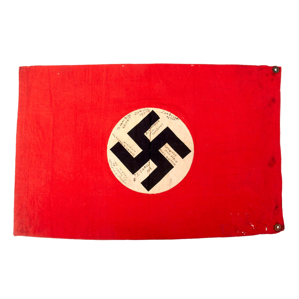 Original German WWII 1st Division Co. D, 26th Infantry Regiment USGI Captured & Signed NSDAP Double Sided Political Banner Flag - 17 Signatures Total - 14½ x 22½” Original Items