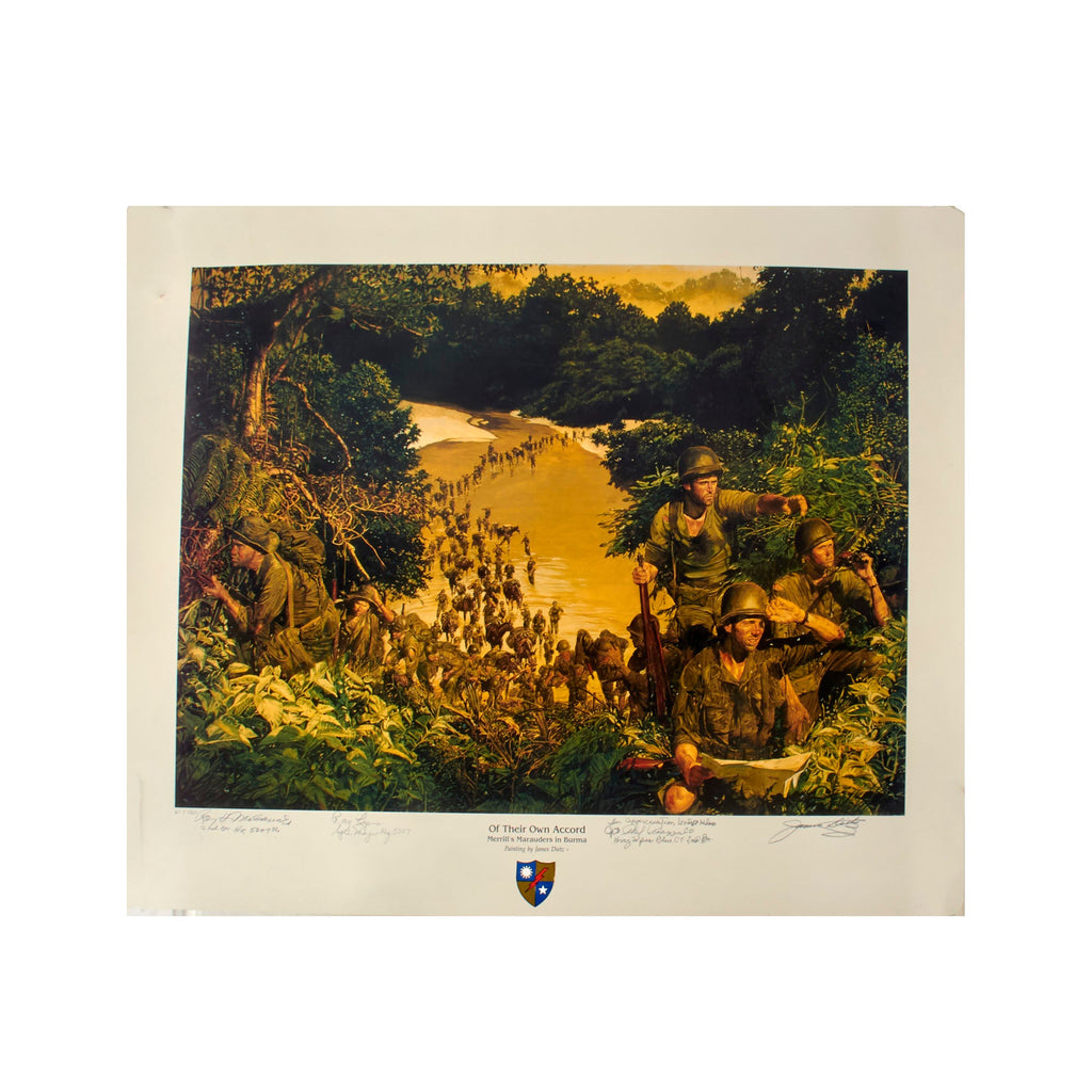 Original Signed Limited Edition Print: “Of Their Own Accord: Merrill’s Marauders in Burma” by James Dietz Signed by 3 Marauders with Certificate of Authenticity - 22 x 26¾” - 61/750 Original Items