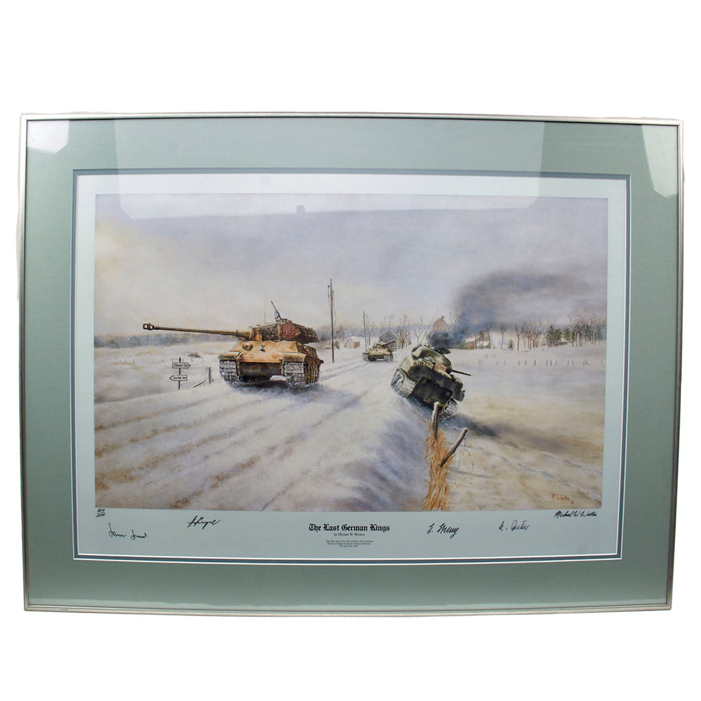Original Signed Limited Edition Print: Framed “The Last German Kings” by Michael W. Wooten, Signed by Four German SS Tank Commanders - 207/1000 - 25 3/4 x 35 1/4” Original Items