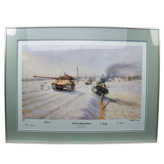 Original Signed Limited Edition Print: Framed “The Last German Kings” by Michael W. Wooten, Signed by Four German SS Tank Commanders - 207/1000 - 25 3/4 x 35 1/4” Original Items