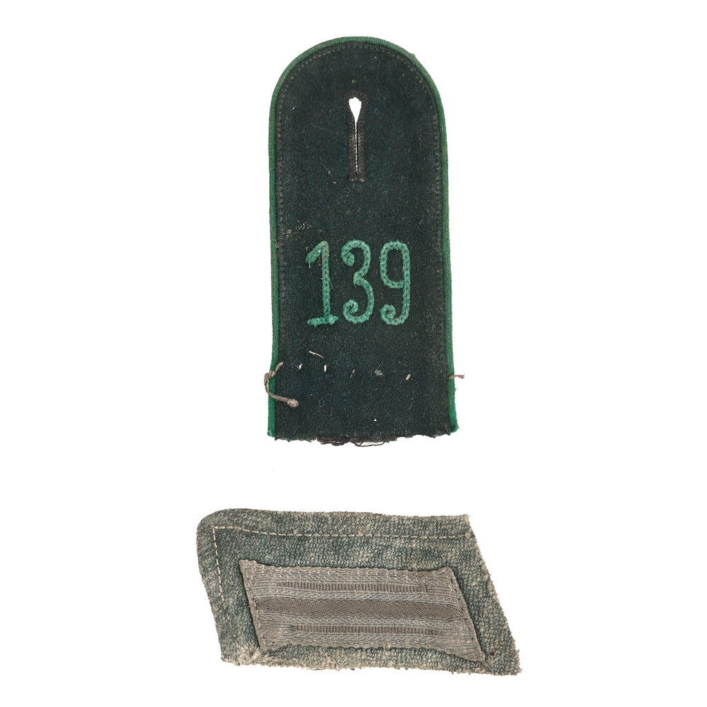 Original German WWII Heer Army EM Collar Litzen and 139th Jäger Regiment Shoulder Strap - Drilljacke Tunic Cut Off Original Items