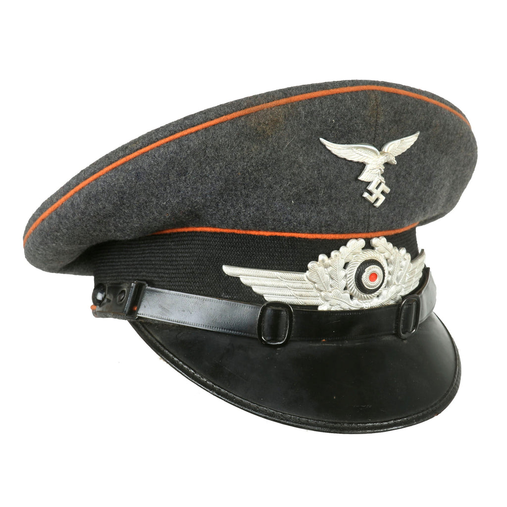 Original German WWII 1937 Dated Luftwaffe Signals Unit Marked EM/NCO Visor Cap by CRIHA Christian Haug - Size 55 Original Items