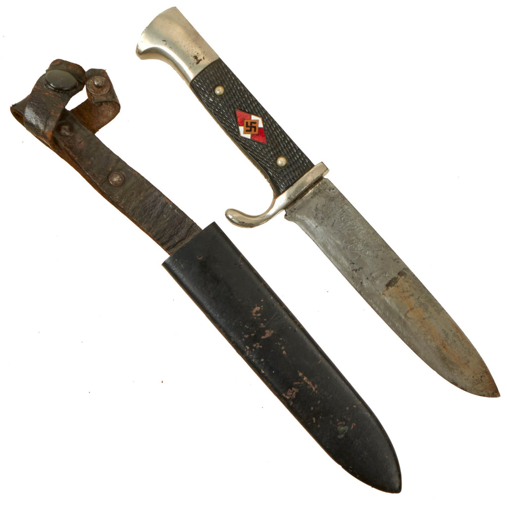Original German WWII Early Motto-Marked HJ Knife by Tigerwerk Lauterjung & Co. with Scabbard Original Items