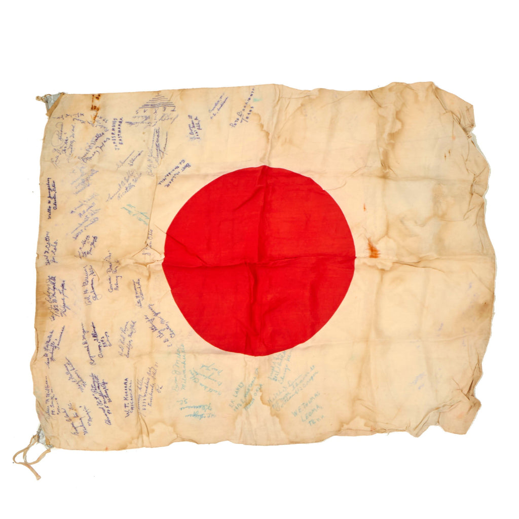 Original Japanese WWII USMC Captured Flag with 40 Signatures of Marines from Various Units - 26 x 34” Original Items