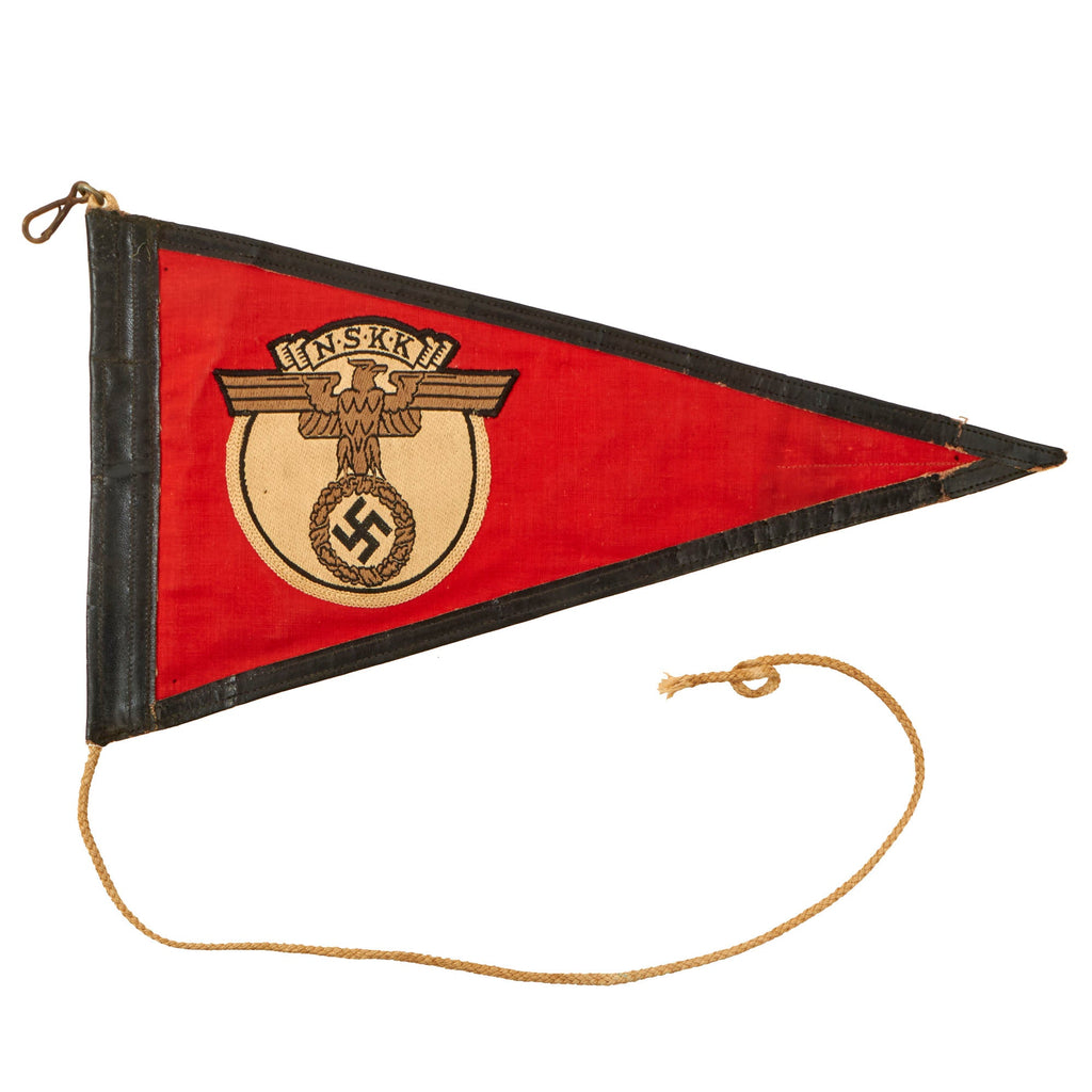 Original German WWII NSKK Vehicle Staff Car Pennant Flag with Faux Leather Trim - 6 ⅝" x 12" Original Items