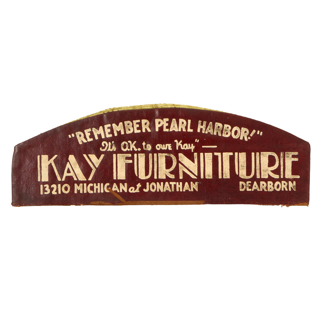 Original U.S. WWII “Remember Pearl Harbor” Homefront Advertisement Fold Hat for Kay Furniture Original Items