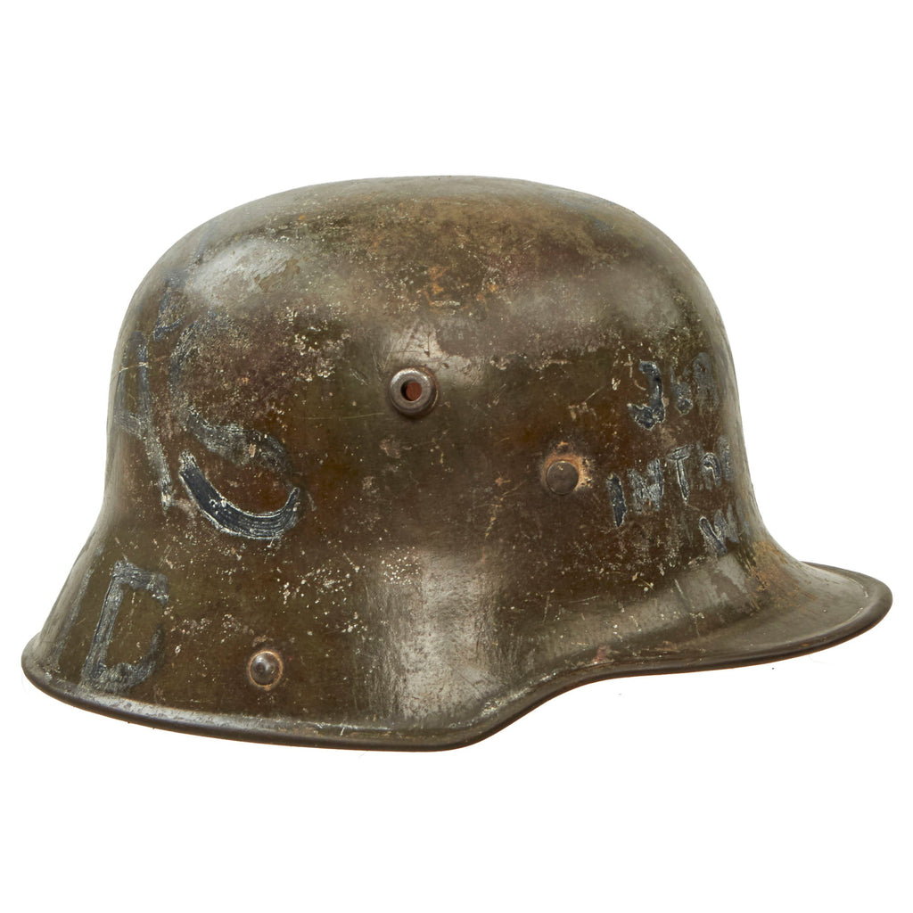 Original Imperial German WWI Trench Art M16 Stahlhelm Helmet Shell with M1917 Liner Band & Reproduction Liner - Marked Si 66 Original Items