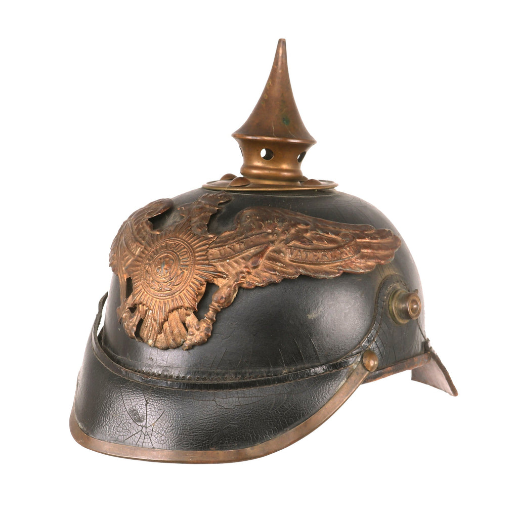 Original German Prussian M1895 Garde Infantry EM-NCO Pickelhaube Helmet - Dated 1914 Original Items