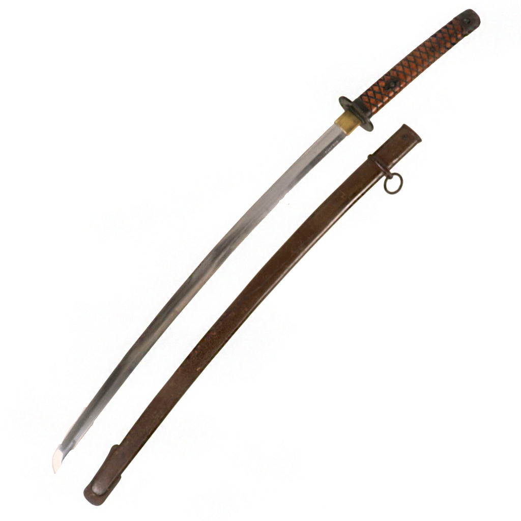 Original Late WWII Japanese Army Type 95 Wood "Pineapple" Handle NCO Katana with Matching Scabbard No. 203386 Original Items