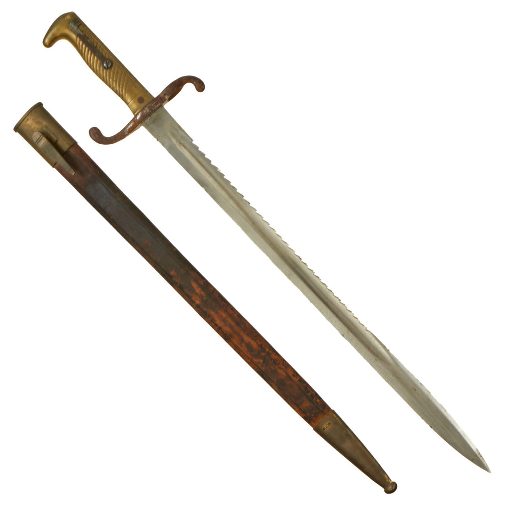Original German Mauser Model 1871 Sawback Rifle Bayonet by E. Wilhelm Suhl with Scabbard - Unit Marked - Dated 1874 - Rare Original Items