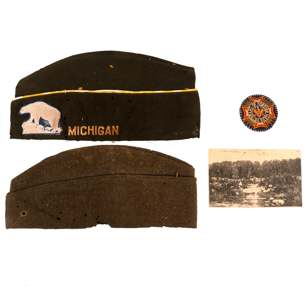 Original U.S. WWI North Russian Polar Bear Expedition 339th Infantry Overseas Cap & Postcard Grouping - John Soma Jr. Original Items
