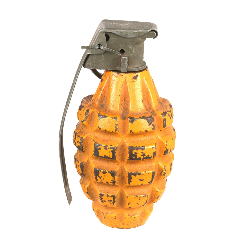Original U.S. WWII Inert MkII Yellow Early War High Explosive Pineapple Grenade with Fuze Original Items