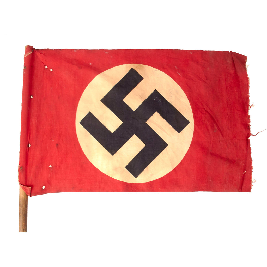Original German WWII NSDAP Small National Political Flag on Pole - 14 1/2" x 22" Original Items