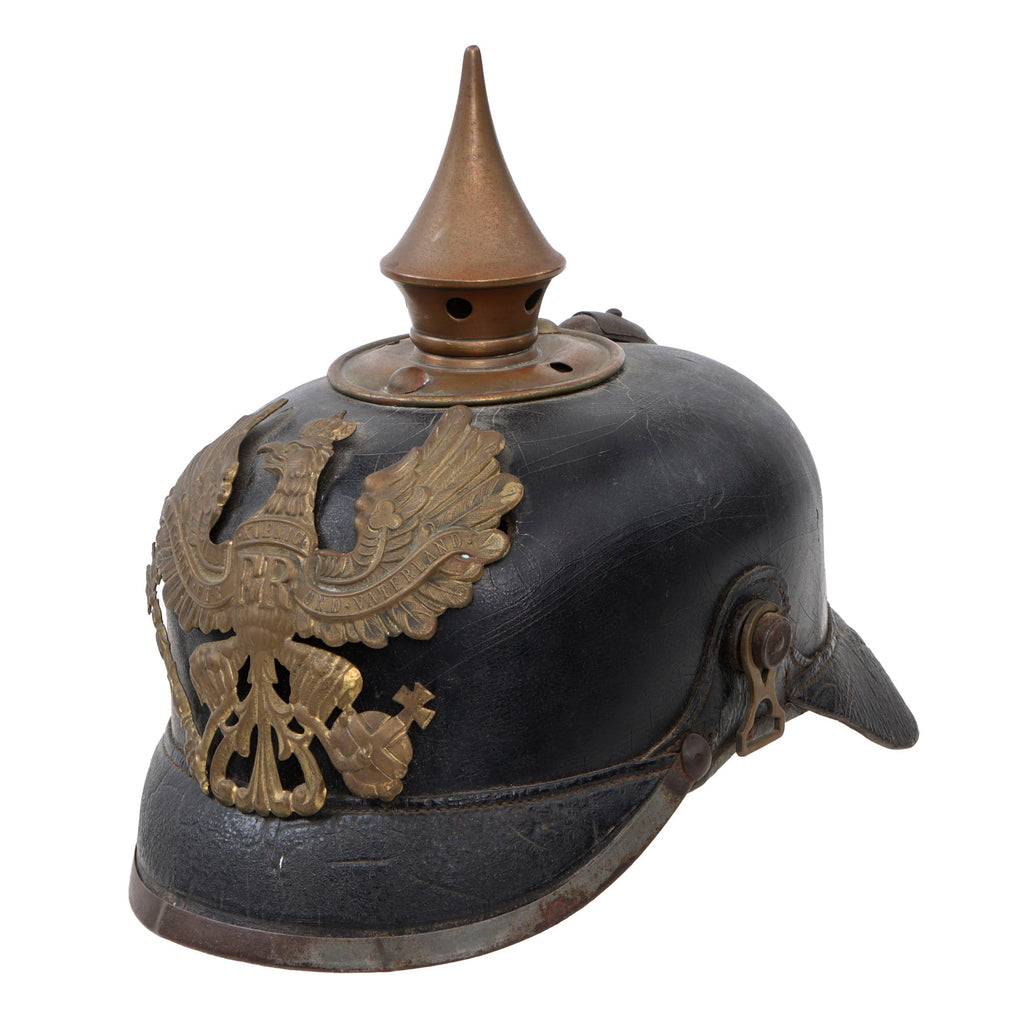 Original Imperial German WWI Possible Unit-Marked Prussian M1895 Line Infantry Pickelhaube Spiked Helmet - Missing Chinstrap Lug & Spike Base Rivets - Dated 1913 Original Items