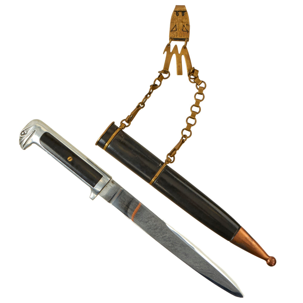 Original Italian WWII M.V.S.N. Fascist Militia Blackshirts Nickel-Plated Dagger with Scabbard and Hanger Original Items