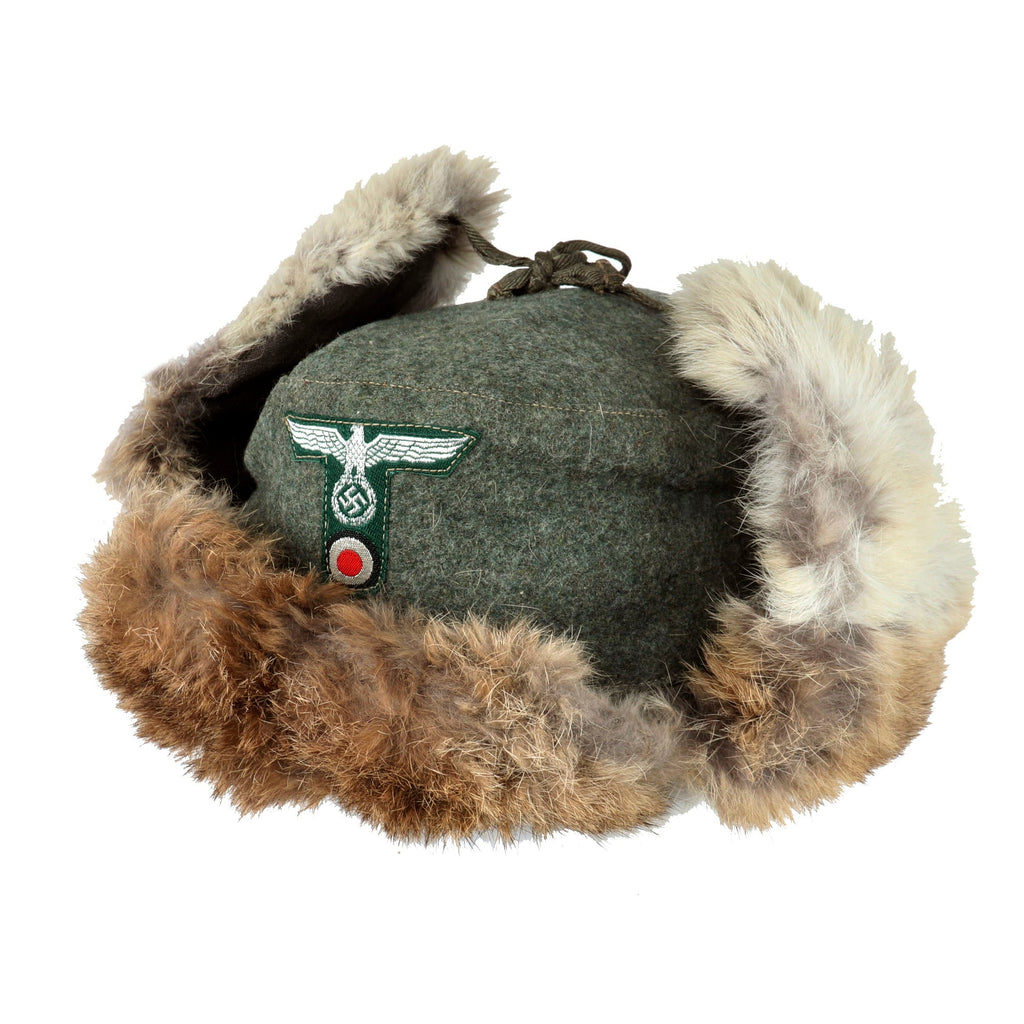 Original German WWII Eastern Front Land Customs Rabbit Fur Pelzmütze Winter Hat - Size 61 Original Items