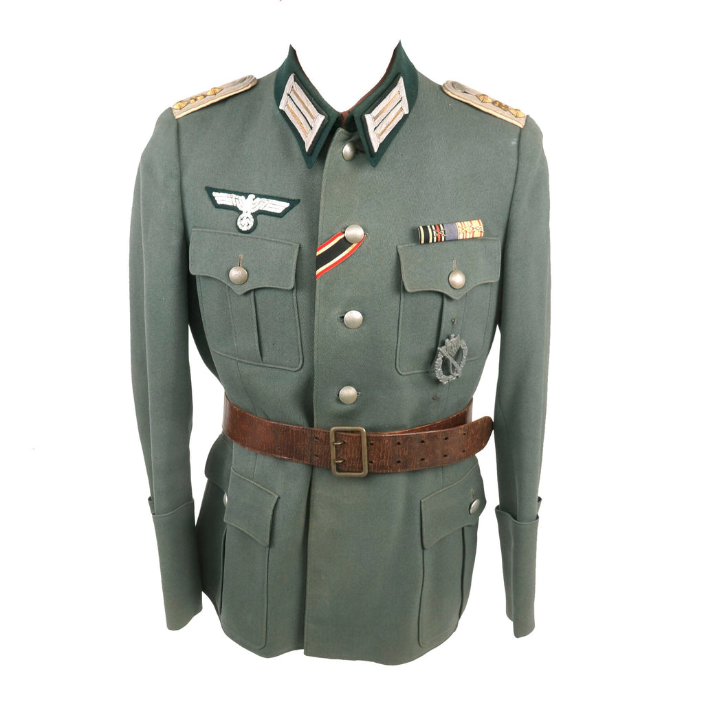 Original German WWII Heer Army 2nd Infantry Regiment Hauptmann M36 Uniform Tunic with Officer Belt and Awards Original Items