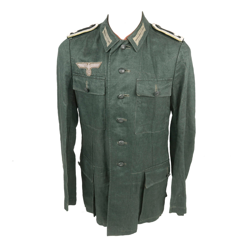 Original German WWII Heer Army Panzergrenadier Feldwebel NCO HBT M42 Drilljacke Combat Tunic - dated 1944 Original Items