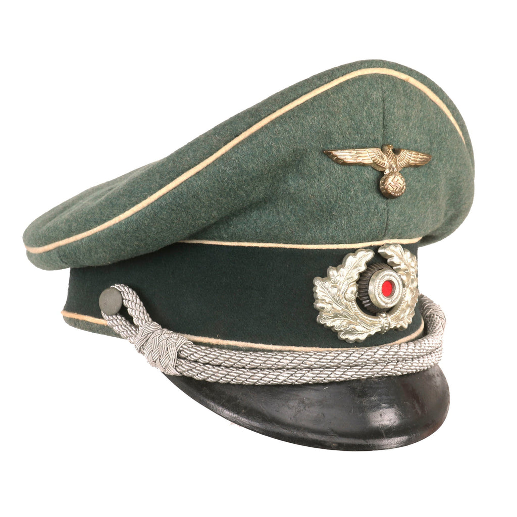 Original German WWII Heer Army Infantry Officer Schirmmütze Visor Cap by Rare Maker Peter Saur of Berlin Original Items