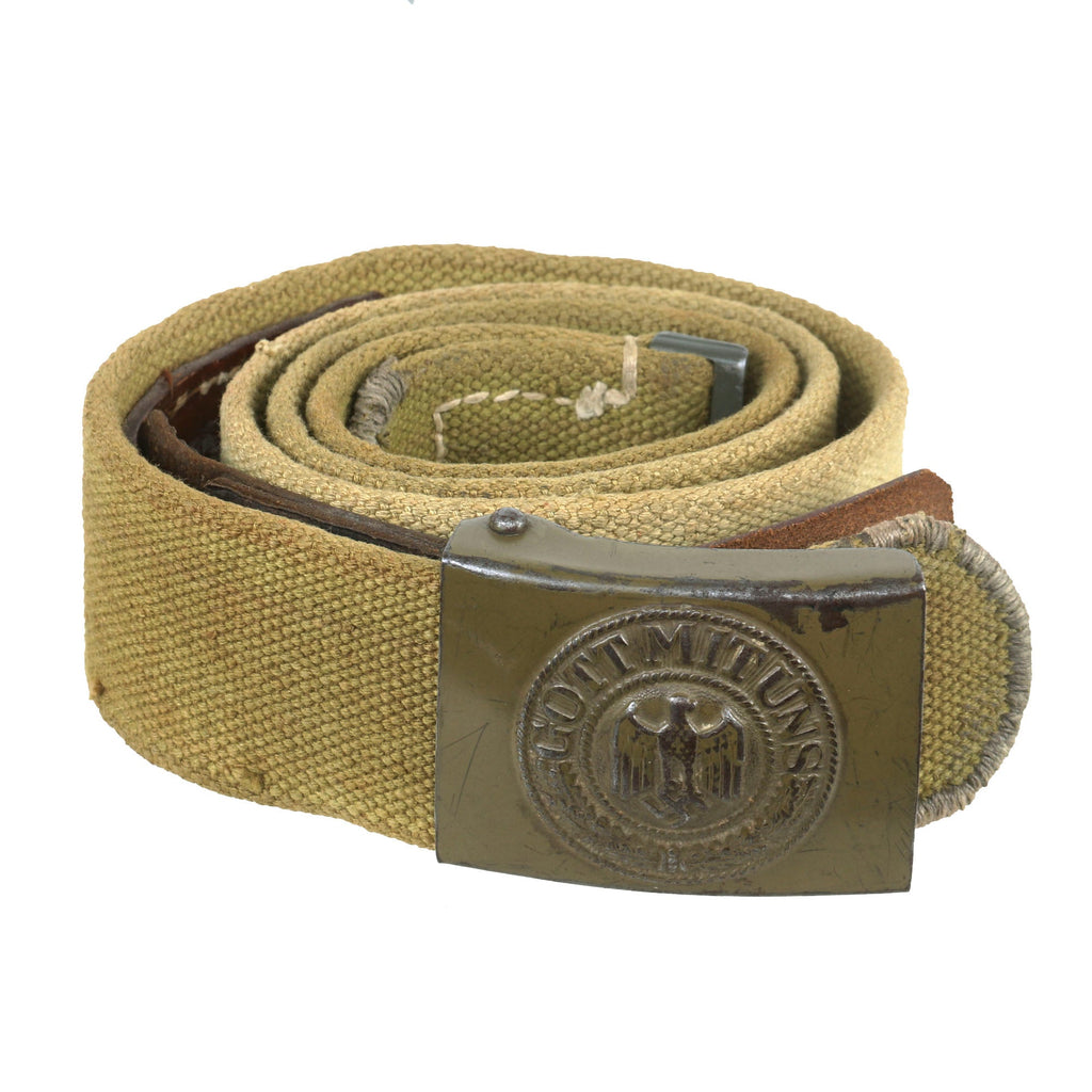 Original German WWII Rare Tropical Afrikakorps DAK Web Belt with Steel Buckle by B. Haarmann Dated 1941 Original Items