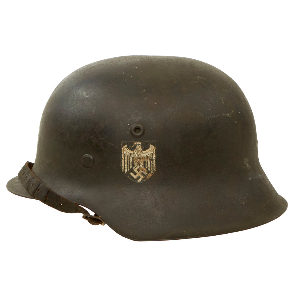 Original German WWII M42 Heer Army Single Decal Helmet with 57cm Liner & Chinstrap - stamped NS64 Original Items