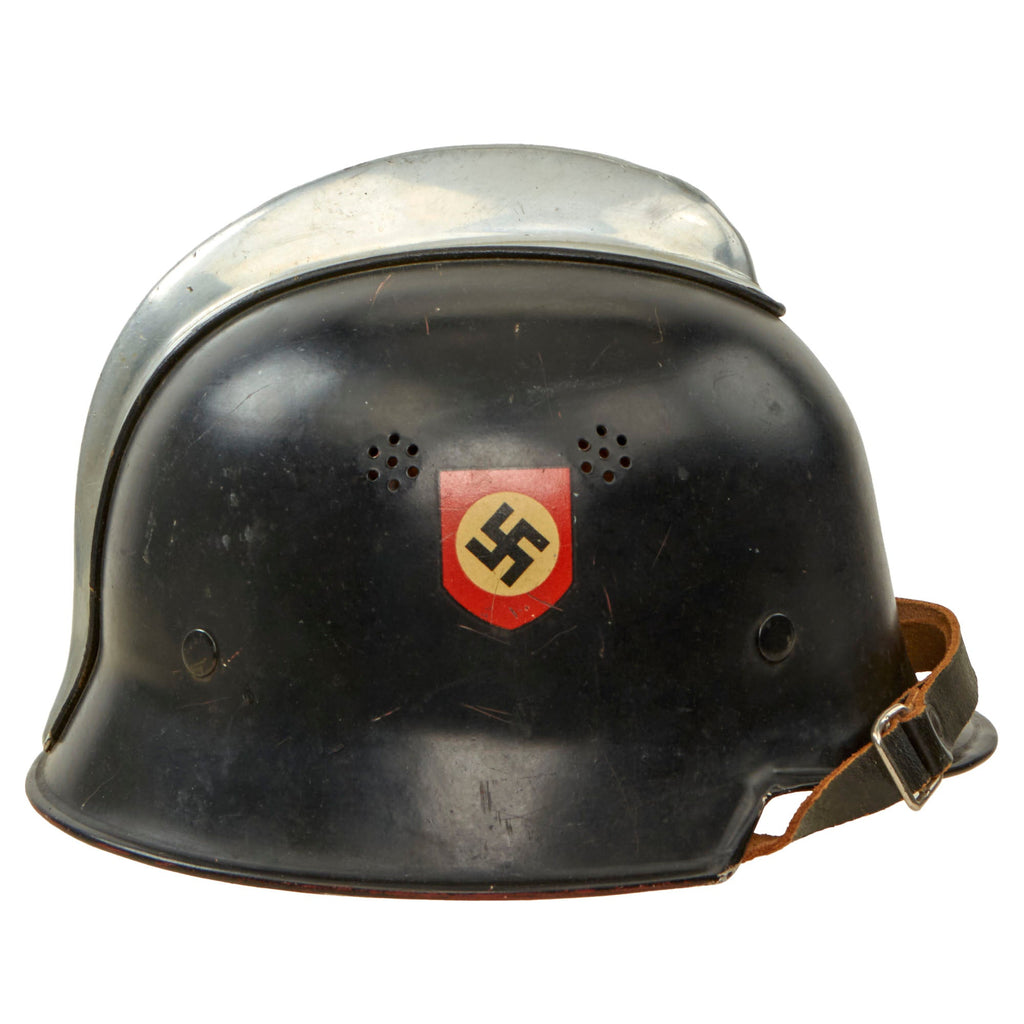 Original German WWII M34 Square Dip All Aluminum Double Decal Fire Police Helmet with 56cm Liner & Chinstrap - Feuerwehr Original Items