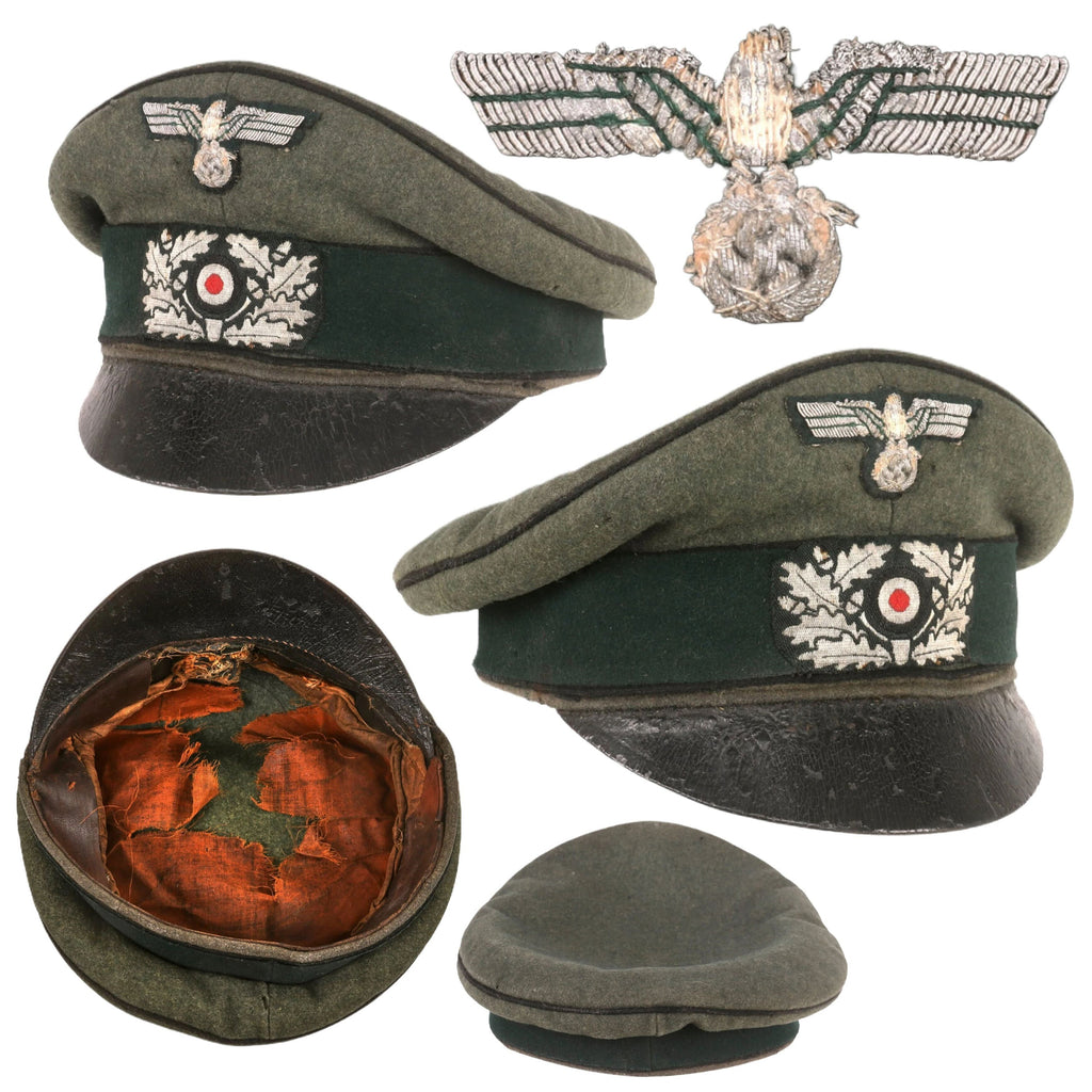 Original German WWII Heer Pioneer Corps EM/NCO Schirmmütze Visor Crush Cap with Leather Brim Original Items
