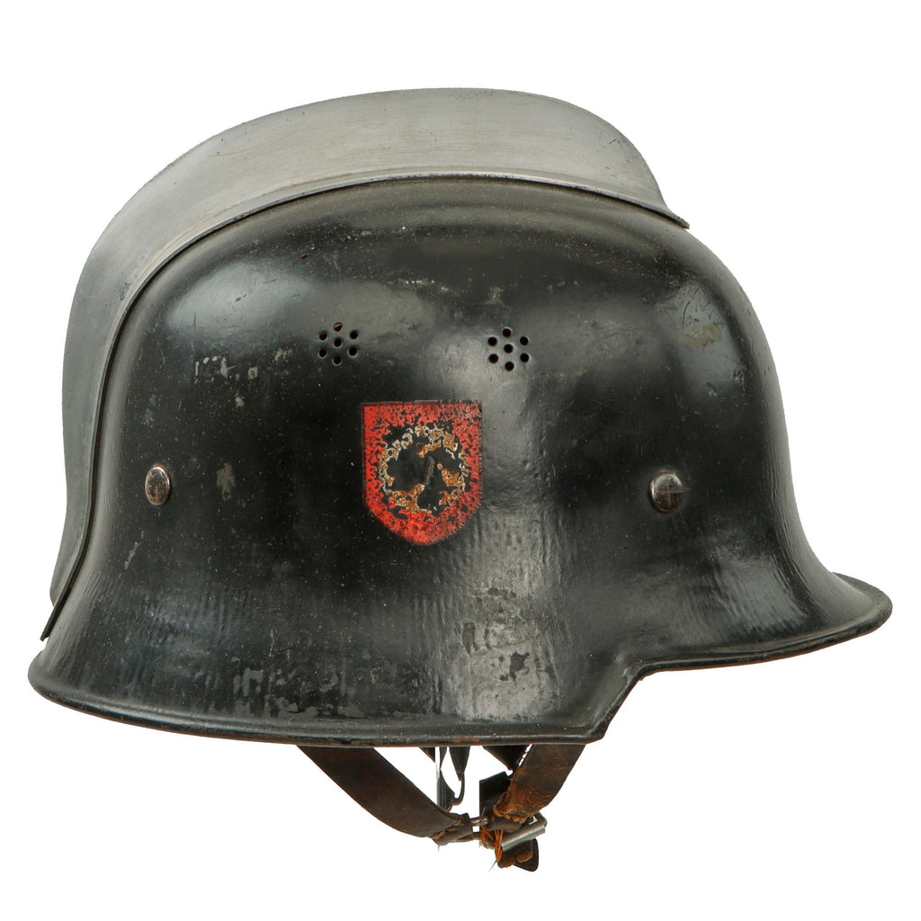 Original German WWII M34 Square Dip Fire Protection Police Helmet with Double Decals & Comb - Feuerwehr Original Items