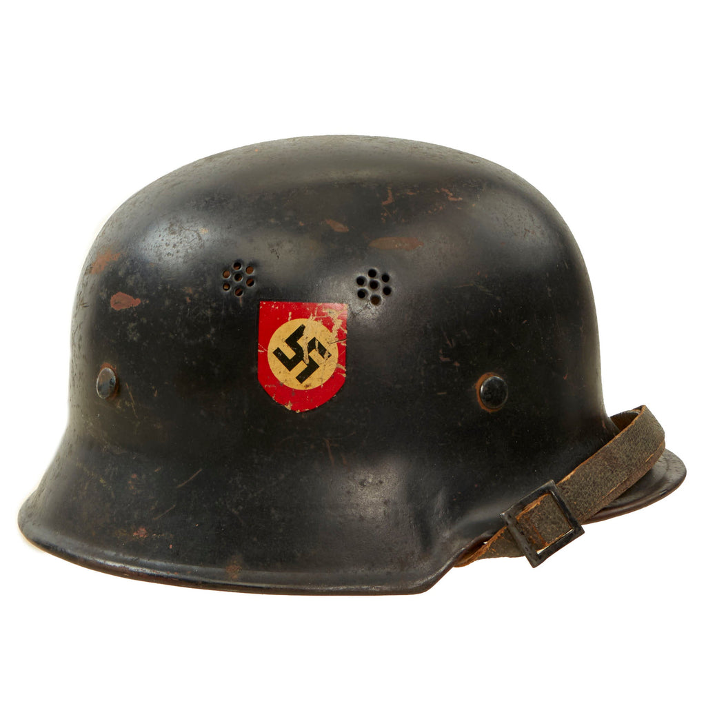 Original German WWII M34 Civic Square Dip NSDAP Double Decal Police Steel Helmet with Liner & Chinstrap - Ordnungspolizei Original Items