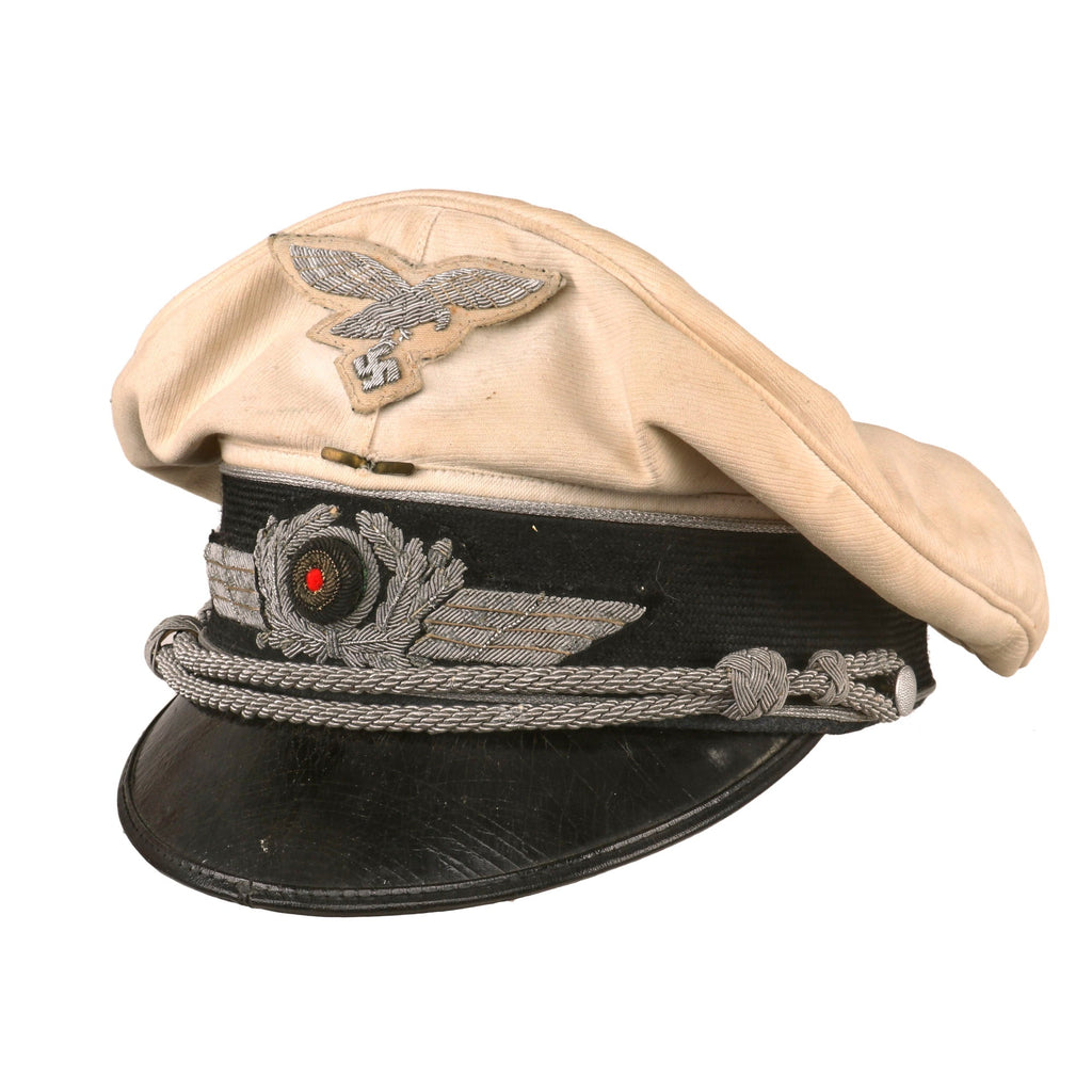 Original German WWII Luftwaffe Officer White Summer Weight Schirmmütze Visor Cap with Bullion Insignia Original Items