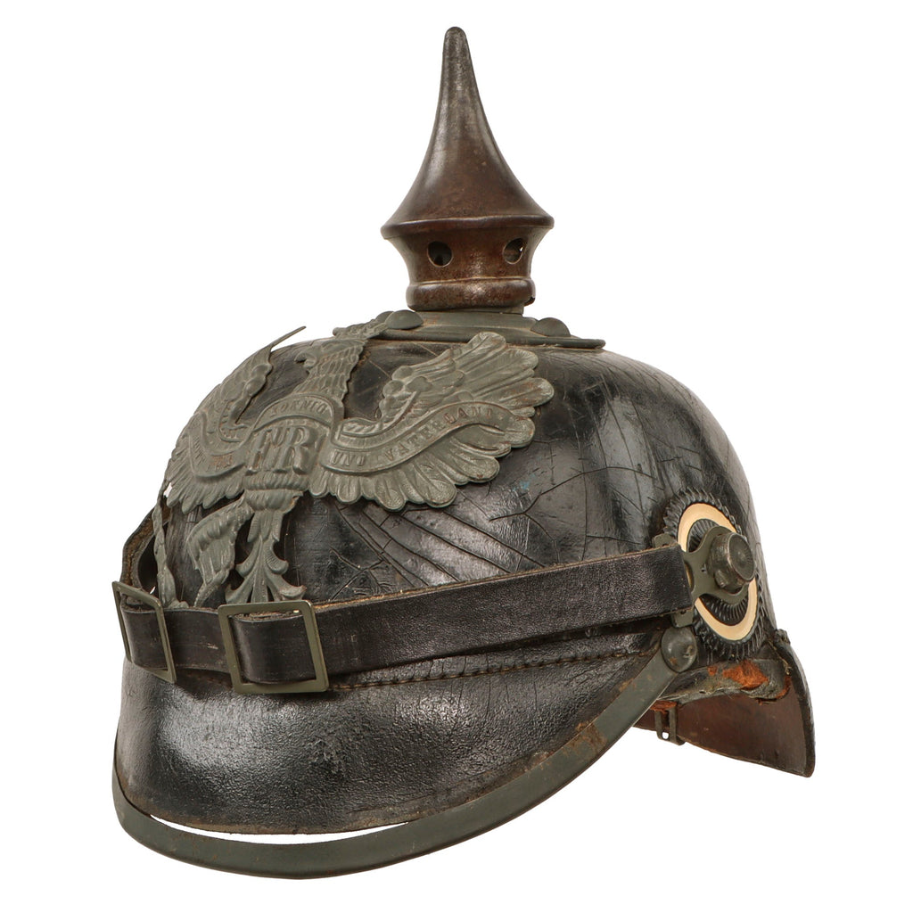 Original Imperial German WWI Prussian Unit-Marked EM/NCO Infantry M1915 Pickelhaube Spiked Helmet Dated 1916 with Reproduction Fittings - 21st Pionierbataillon “Combat Engineer” Size 56 Original Items