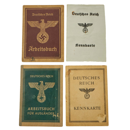 Original German WWII Set of Four Identification & Document Books - ID Cards, Workbook, and Foreign Workbook Original Items
