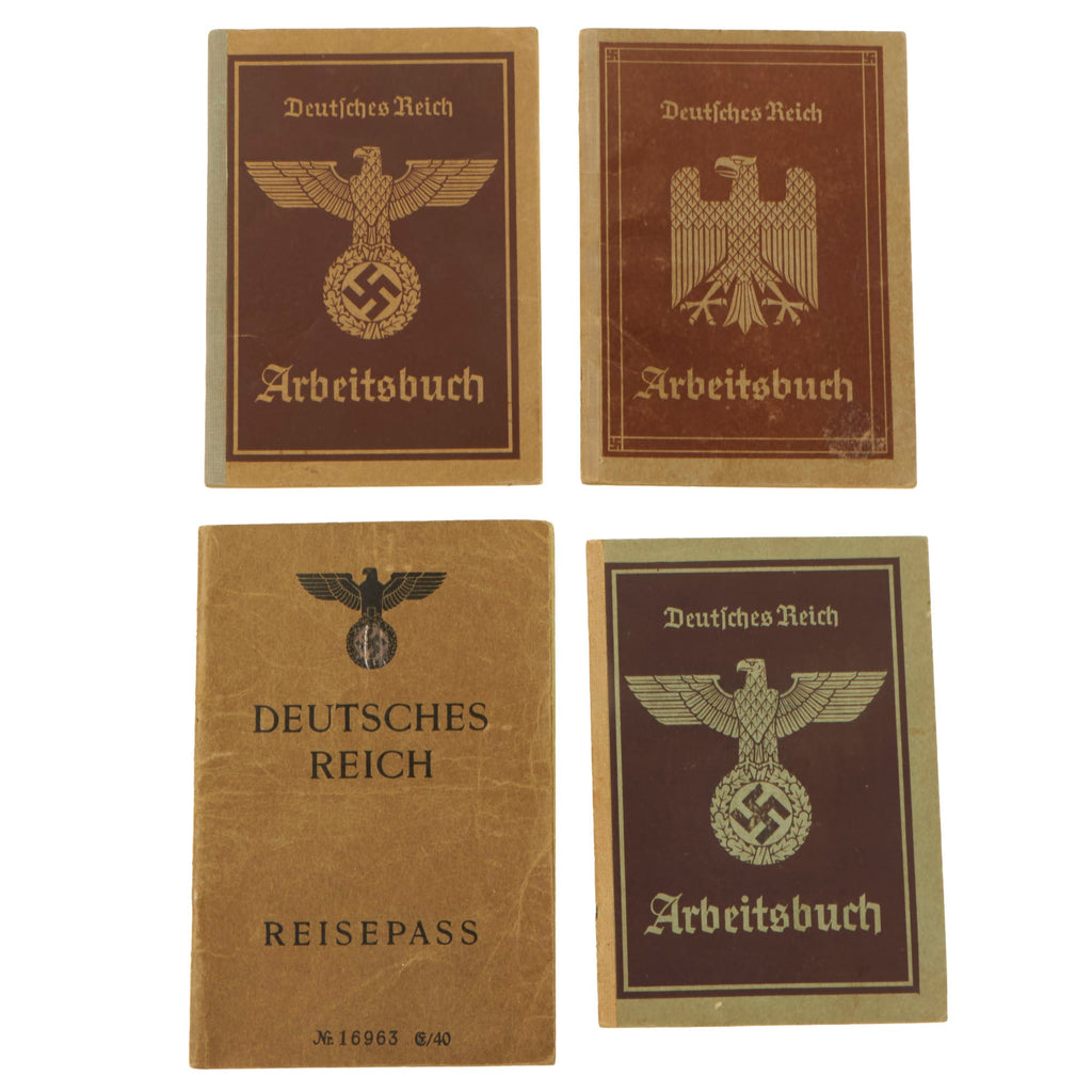 Original German WWII Set of Four Identification & Document Books - Passport and Three Workbooks Original Items
