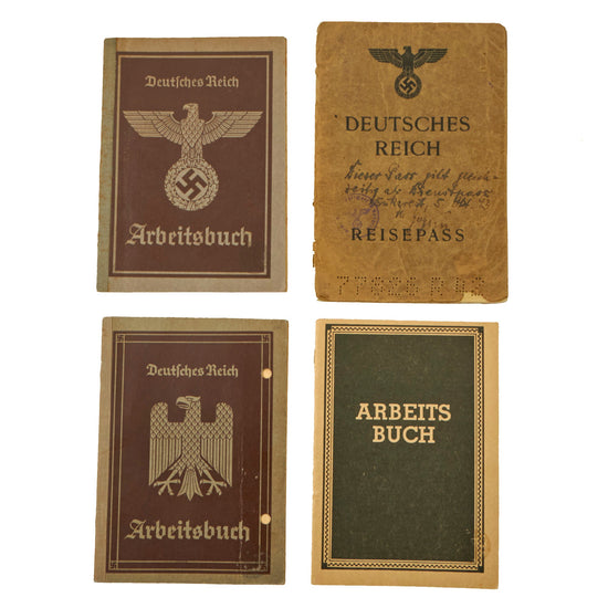 Original German WWII - Post War Set of Four Identification & Document Books - Passport and Three Workbooks Original Items