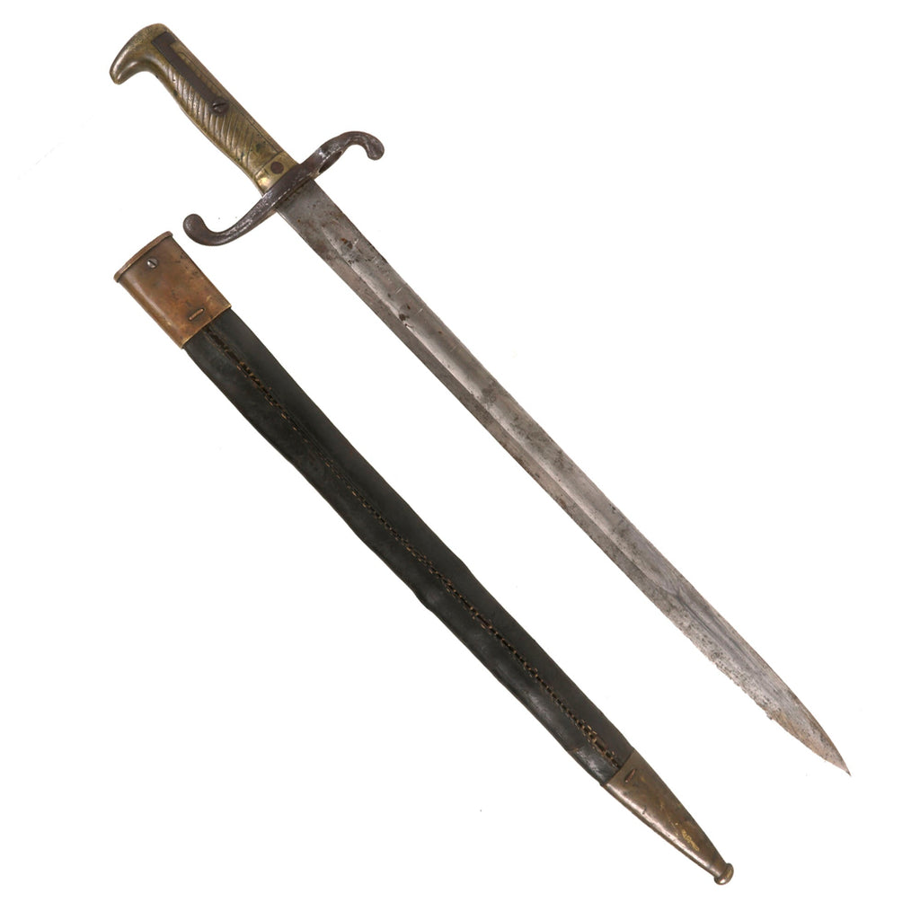 Original German Mauser Model 1871 Rifle Bayonet by Coulax & Cie. of Klingenthal with Scabbard - 168th Infantry Regiment Marked - Dated 1875 Original Items
