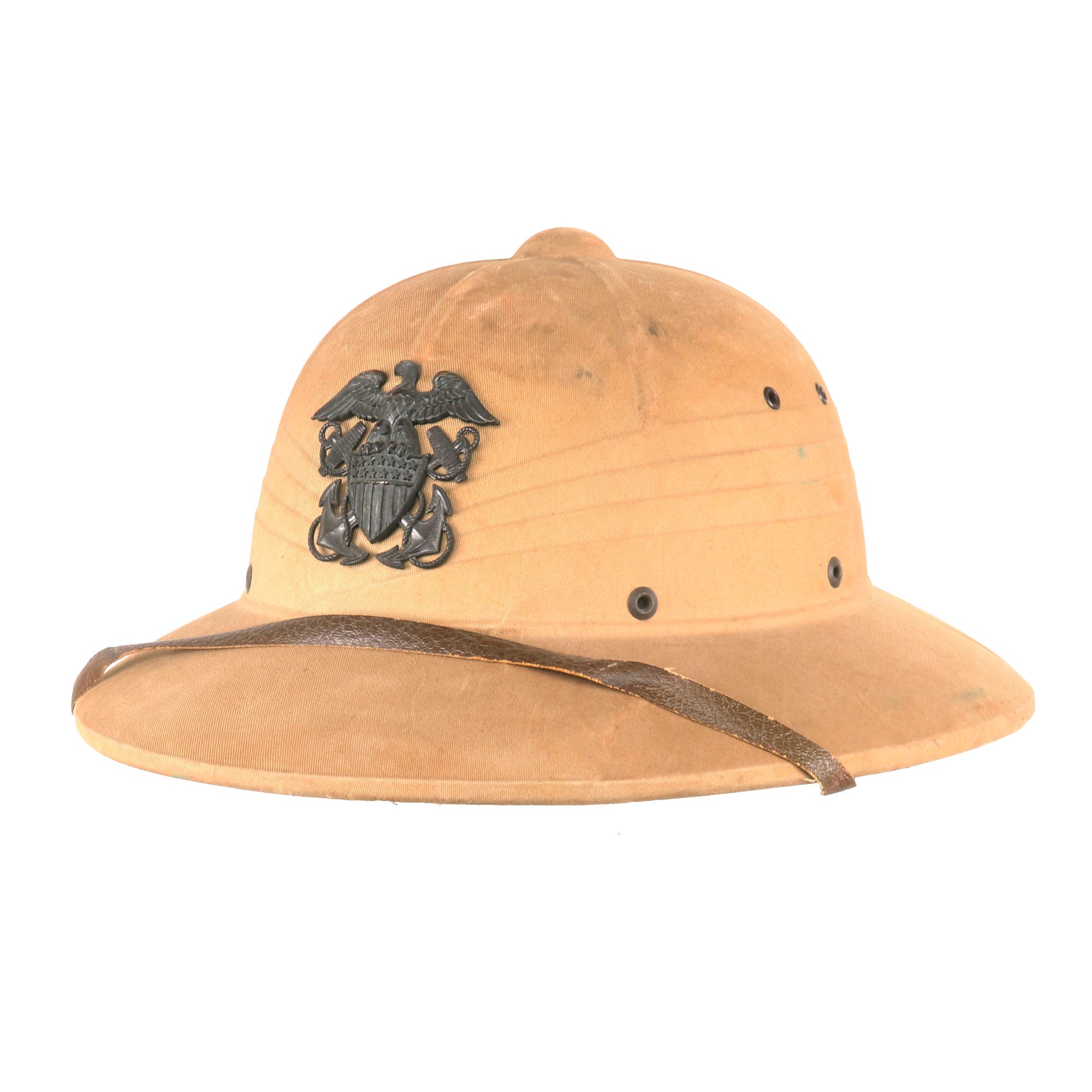 Original U.S. WWII Navy Named USMC Pressed Fiber Sun Helmet by