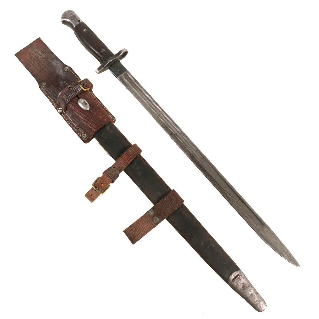 Original British WWI P-1907 Enfield Bayonet by Wilkinson with Scabbard & Leather Frog - Dated 1918 Original Items