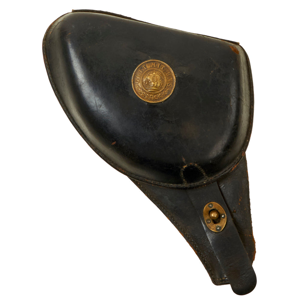 Original French WWI German-Captured Model 1892 Lebel Revolver Leather Clamshell Holster with Attached Gott Mit Uns Badge Original Items