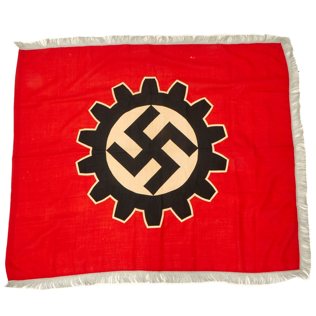 Original German WWII DAF Labor Front 47" x 55" Fringed Parade Flag - Unissued Original Items