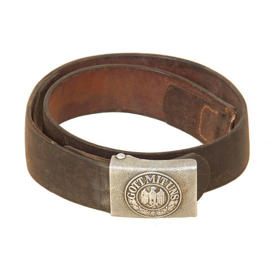 Original German WWII 1936 Dated Dransfeld & Co. Heer EM/NCO Aluminum Buckle with Luftwaffe Leather Belt Original Items