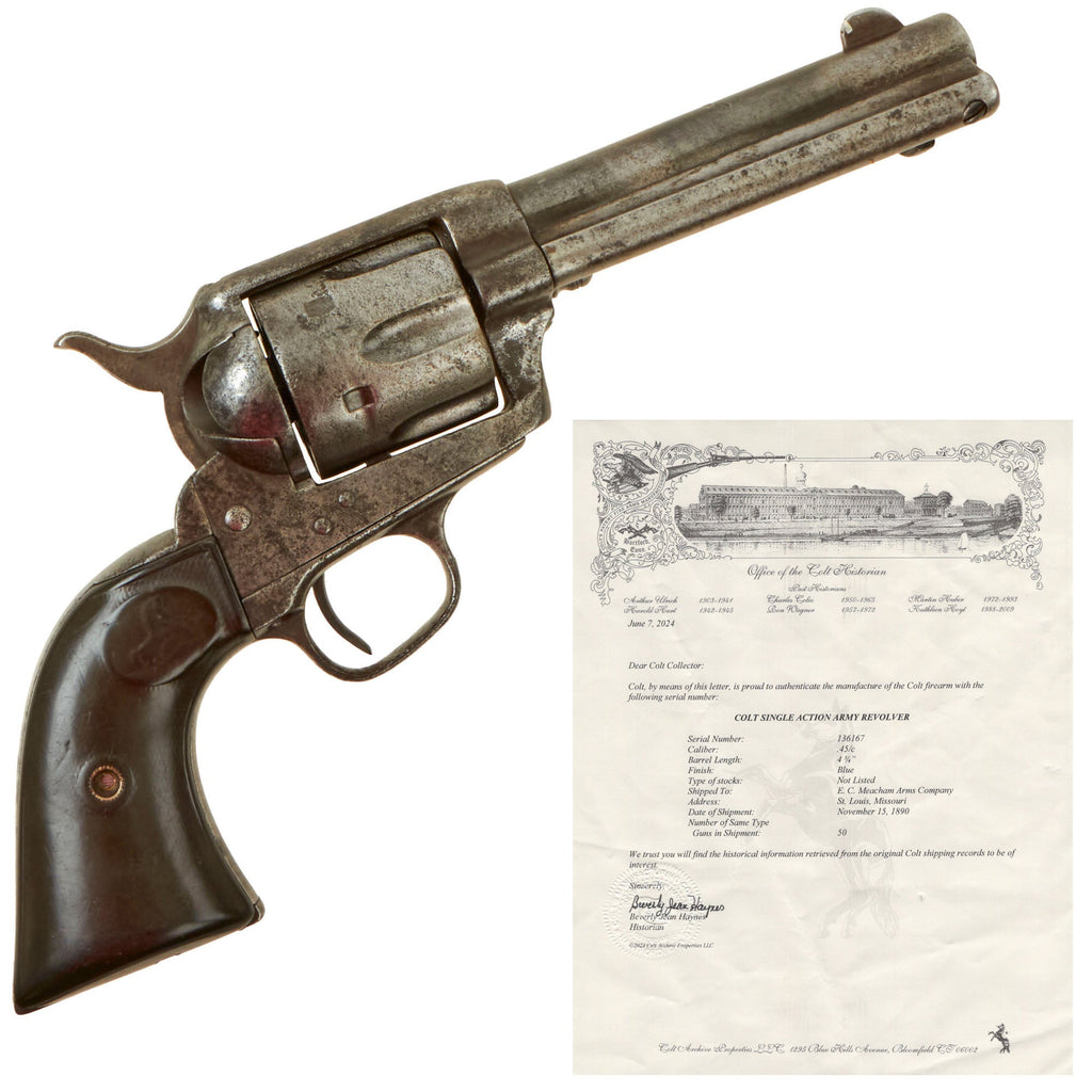 Original U.S. Colt .45cal Single Action Army Revolver Made in 1890 with 4 ¾" Barrel and Factory Letter - Matching Serial 136167