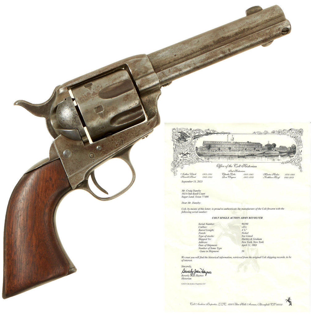 Original U.S. Colt .45cal Single Action Army Revolver Made in 1883 with 4 ¾" Barrel and Factory Letter - Serial 90390 Original Items