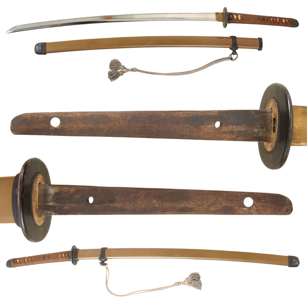 Original WWII Japanese Army Officer P-1944 Rinji Seikishi Shin-Gunto Katana Sword by KANEMUNE with Scabbard and Post War Tassel - Dated 1945 Original Items