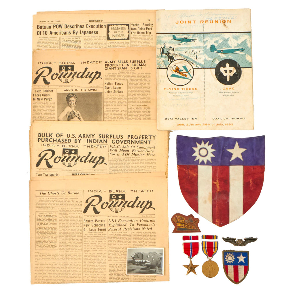Original U.S. WWII Flying Tigers CBI Leather Patch, Medal, & Ephemera Grouping - B-24 Tail Gunner Thomas Milton Henson, 464th Bomb Group Original Items