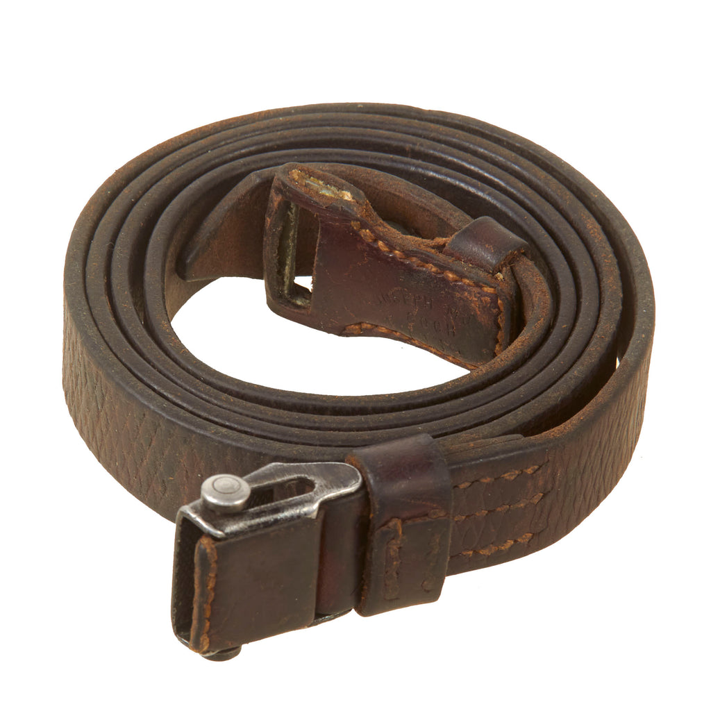 Original German WWII Karabiner 98 kurz K98k 1939-Dated Leather Sling with Frog and Keeper by Joseph Moll of Goch - Kar98k