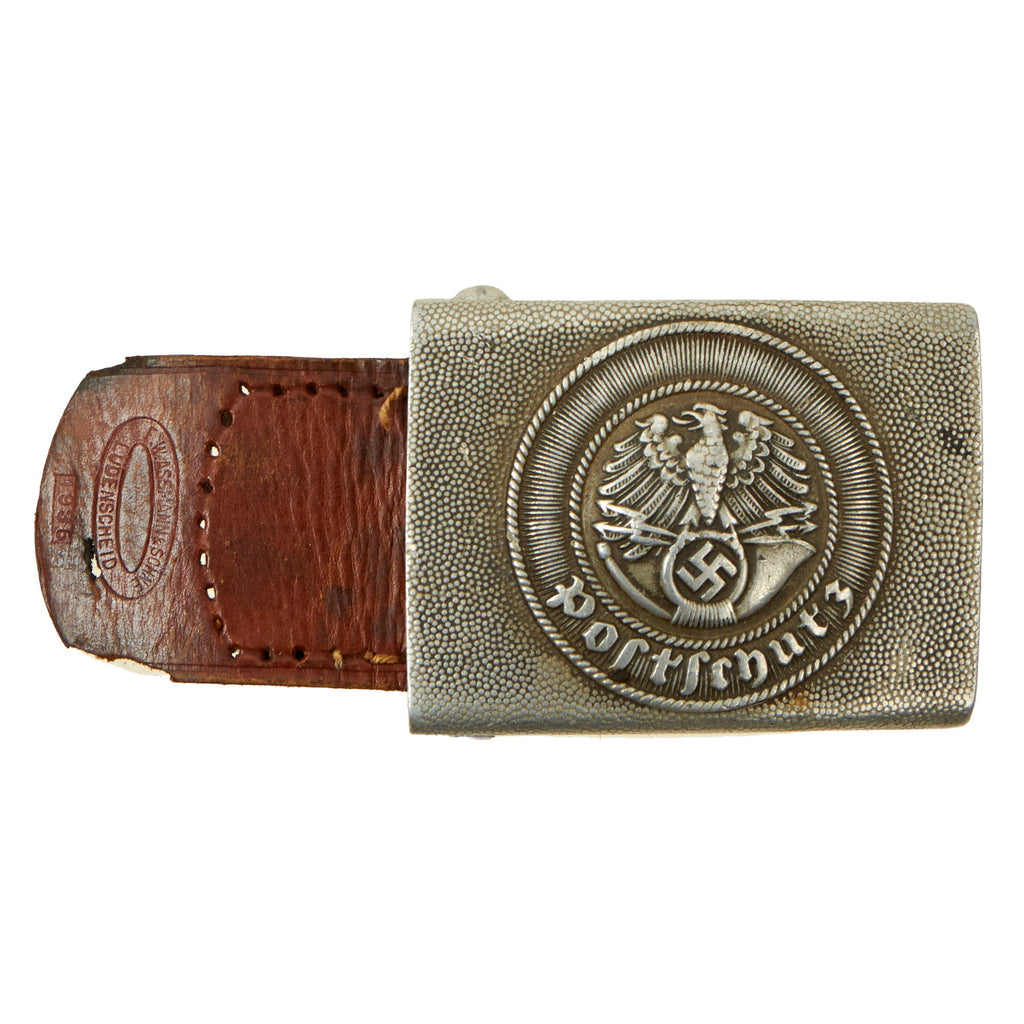 Original German WWII Postschutz Postal Protection EM/NCO Aluminum Belt Buckle by F.W. Assmann & Söhne - dated 1936 Original Items